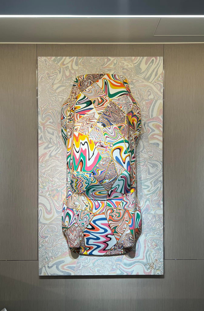 雲流ロールを使った「色流し（墨流し）」の彫刻作品