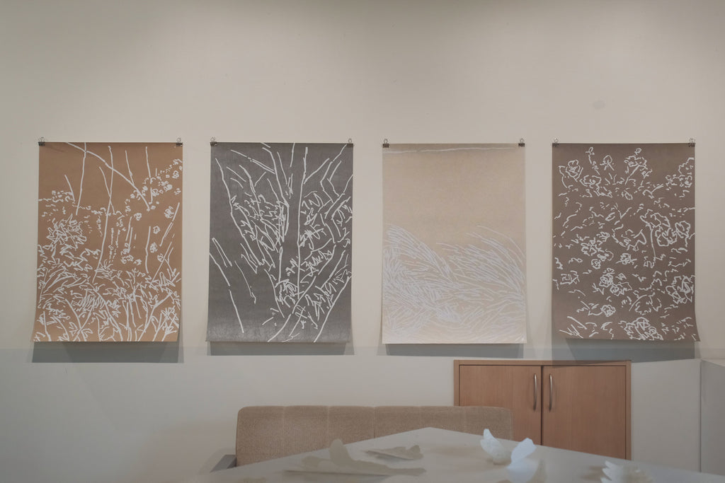 和紙壁紙、北方グリーン、典具ロールを使ったアート作品