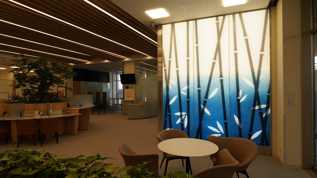 藍染和紙の光壁　「ぼかし染め 竹紋様」