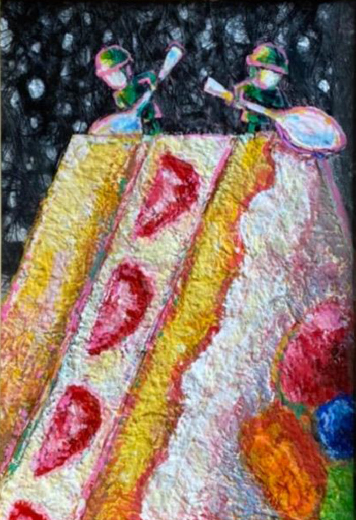 麻落水紙などの装飾紙を使った絵画作品