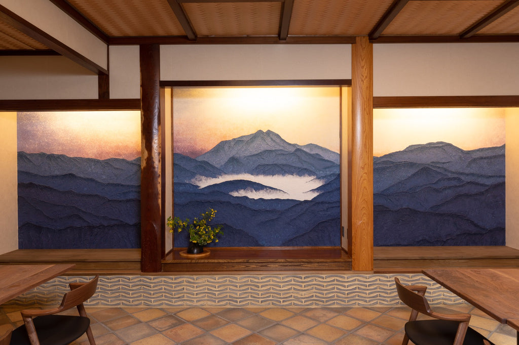 藍染め創作和紙　「由布岳と朝霧」