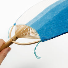 画像をギャラリービューアに読み込む, 藍染め うちわ 段染め 縦
